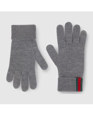 Gucci Handschuhe Aus Wolle Mit Web, Größe - Grau