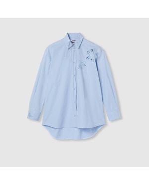 Gucci Bluse Aus Baumwollpopeline Mit Stickerei, Grösse - Blau