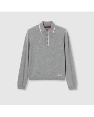 Gucci Fine Wool Knit Polo Shirt With Intarsia - Grey