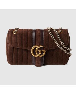 Gucci Jetset Gg Marmont Medium Shoulder Bag, Suede - Brown