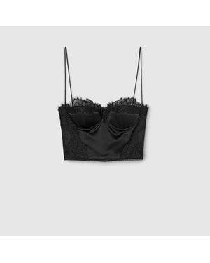 Gucci Embroidered Silk Satin Top - Black