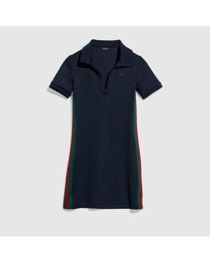 Gucci Vestido De Punto De Algodón Acanalado Con Tribanda Web, Talla - Azul