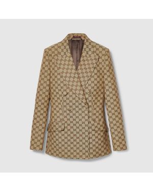 Gucci Double-Breasted Gg Canvas Jacket - Natural