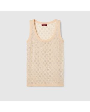 Gucci Fine Silk Tank Top With Gg Crystals - Natural