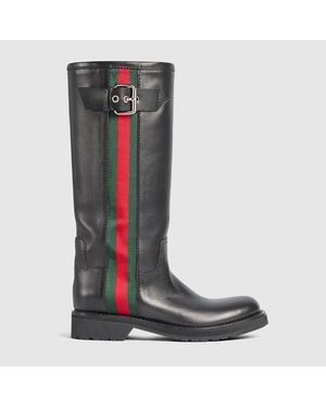 Gucci Biker Boot With Web, Uk - Black