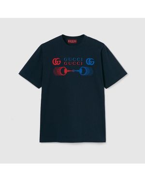 Gucci Printed Cotton Jersey T-Shirt - Blue