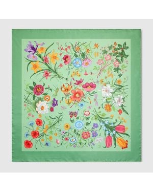 Gucci Pañuelo Cuadrado De Sarga De Seda Estampada - Verde