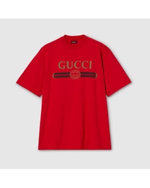 Gucci Silk Blend Jersey T-Shirt With Print - Red
