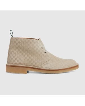 Gucci Ankle Boot With Web, Suede - Natural