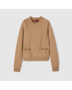 Gucci Wool Cashmere Top With Horsebit - Natural