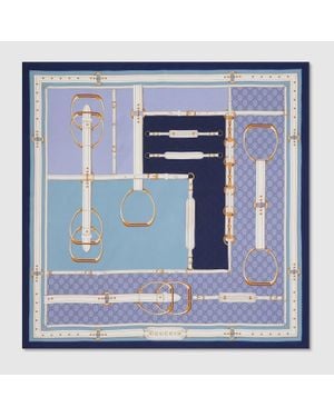 Gucci Carré De Soie À Imprimé - Bleu