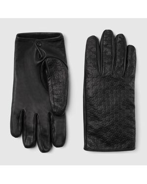 Gucci Handschuhe Aus Leder Mit Gg Prägung, Größe - Schwarz