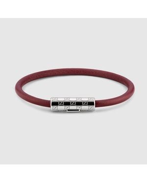 Gucci Bracelet With Gg Detail Leather - Red