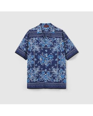 Gucci Camisa Bowling De Popelina Con Estampado, Talla - Azul
