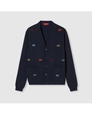 Gucci Fine Cashmere Cardigan With Intarsia - Blue