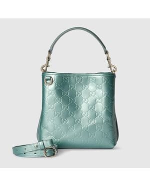 Gucci Gg Emblem Small Bucket Bag, Leather - Blue