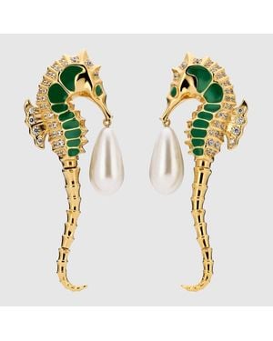 Gucci Boucles D'Oreilles En Forme D'Hippocampe Avec Perles - Métallisé
