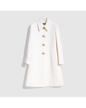 Gucci Wool Natté Coat With Double G Button, Size 46 It, Ready-To-Wear - White