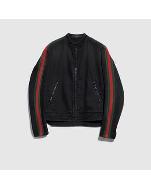 Gucci Cotton Denim Biker Jacket With Web - Black