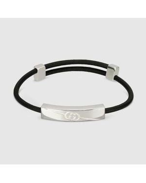 Gucci Diagonal Engraved-interlocking G Sterling And Leather Bracelet - Metallic