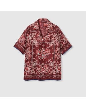 Gucci Camisa Bowling De Sarga De Seda Estampada, Talla - Rojo