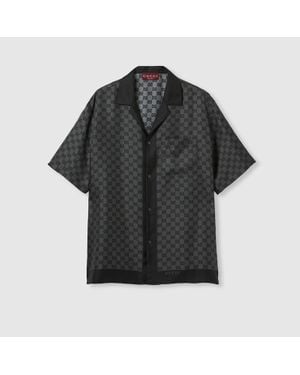 Gucci Camisa Bowling De Sarga De Seda Estampada, Talla - Negro