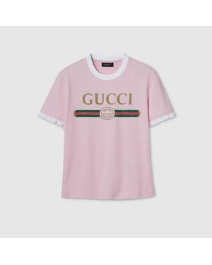 Gucci Cotton Jersey T-Shirt With Print, Size Xs, Ready-To-Wear - Pink