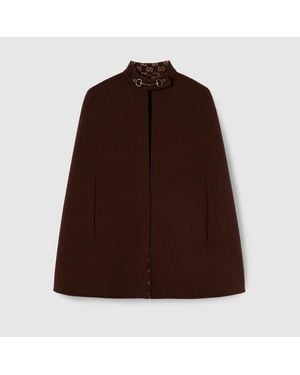 Gucci Silk Wool Cape With Horsebit - Brown