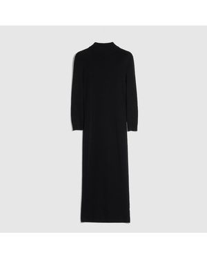 Gucci Fine Rib Knit Wool Dress With Horsebit - Black
