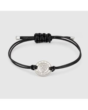 Gucci Pulsera De Cordón De Cuero Con Dije Y Cresta - Negro