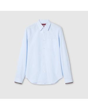 Gucci Striped Cotton Shirt With Web, Size 15 - Blue