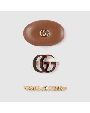 Gucci Hair Clip Set, Leather - Brown