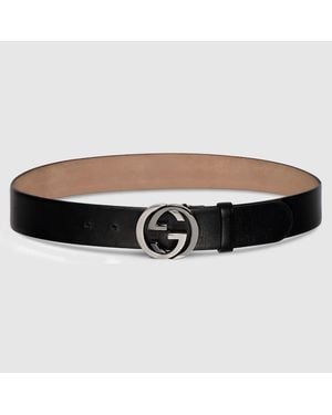 Gucci Wide Belt With Interlocking G Buckle, Size 100 - Black