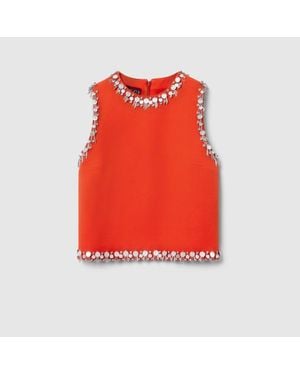 Gucci Crêpe Wool Silk Top With Embroidery, Ready-To-Wear - Red