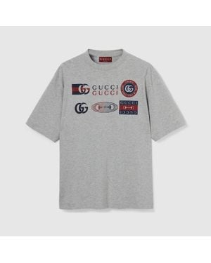 Gucci T-Shirt En Jersey De Coton Imprimé, Taille - Gris