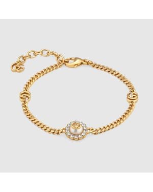 Gucci Bracciale GG Marmont Con Fiore E Doppia G - Metallizzato