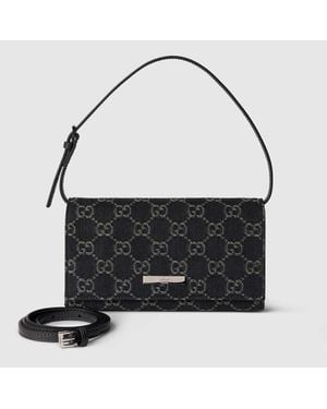 Gucci Small Pouch With Strap And Plaque, Fabric - Black