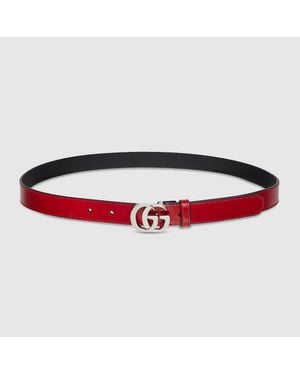 Gucci Thin Belt With Double G Buckle, Size 100 - Red