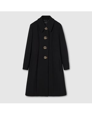 Gucci Wool Natté Coat With Double G Button - Black
