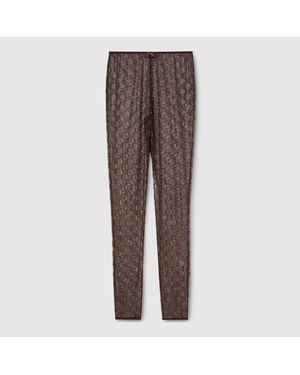 Gucci Tulle Leggings With Gg Crystals - Brown
