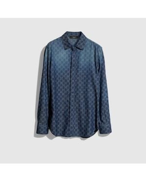 Gucci Gg Chambray Cotton Denim Shirt, Size 60, Ready-To-Wear - Blue