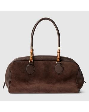 Gucci Sac Boston Grand Format Avec Bamboo - Braun