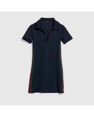 Gucci Rib Cotton Jersey Dress With Web - Blue