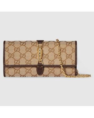 Gucci Jackie Wallet On Chain, Gg Canvas - Natural