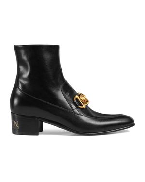 Gucci Leather Horsebit Chain Boots - Black