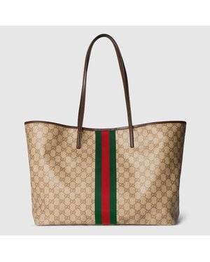 Gucci Large Tote Bag With Web - Brown