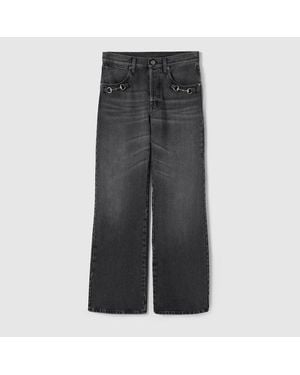 Gucci Cotton Denim Pants With Horsebit, Size 26, Ready-To-Wear - Grey