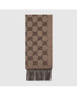 Gucci Gg Cashmere Lamé Scarf - Brown