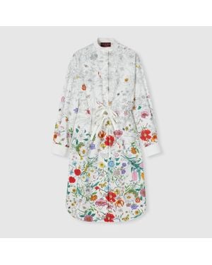 Gucci Vestido De Popelina De Algodón Con Estampado, Talla - Blanco
