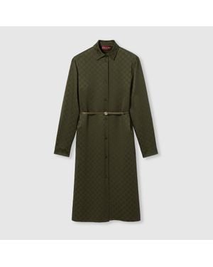 Gucci Gg Satin Shirt Dress - Green
